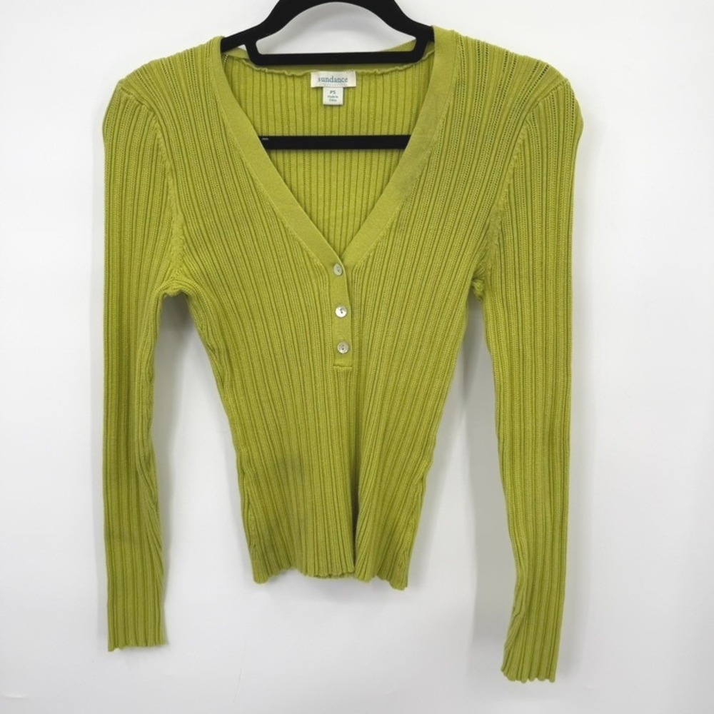 Sundance Top Henley Women PS Green Organic Cotton Ribbed Indie Fairy Boho